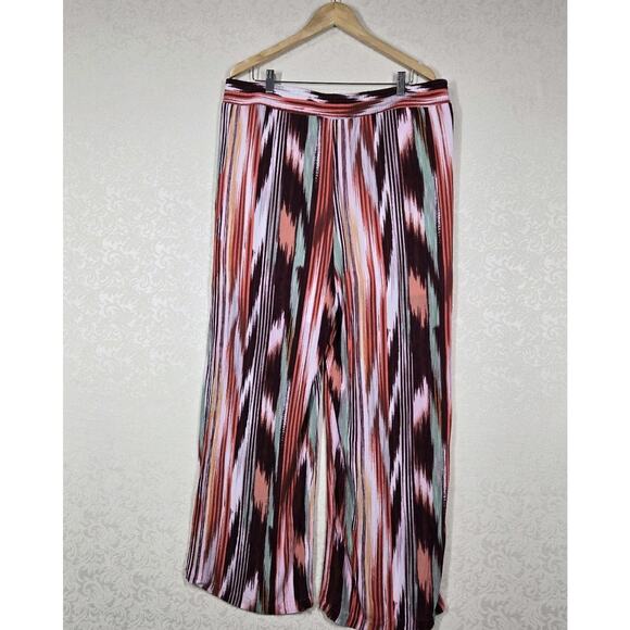 Torrid Wide Leg Crinkle Gauze High Rise Pull On Pants sz 2- 2X Multi Ikat Stripe - Picture 7 of 13